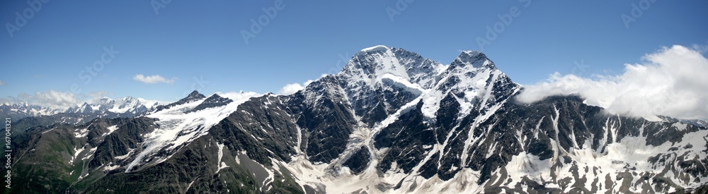 Panoramic view of Glacier Seven on the mountain Donguz-Orunbashi