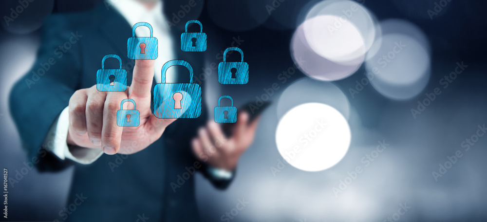 Internet security online business concept pointing security services Internet security online business concept pointing security services
