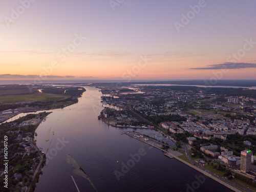 Aerial view of the Riga from above during sunset photo