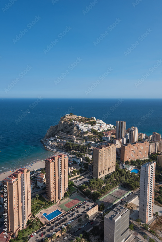Aerial view of Benidorm city skyline, in Alicante province, Spain.