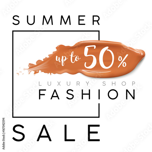 Luxury summer fashion sale. Banner for sales. Cosmetics make up template with cream foundation smear photo