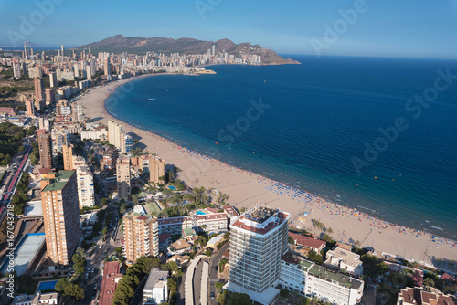 Aerial view of Benidorm city skyline, in Alicante province, Spain.