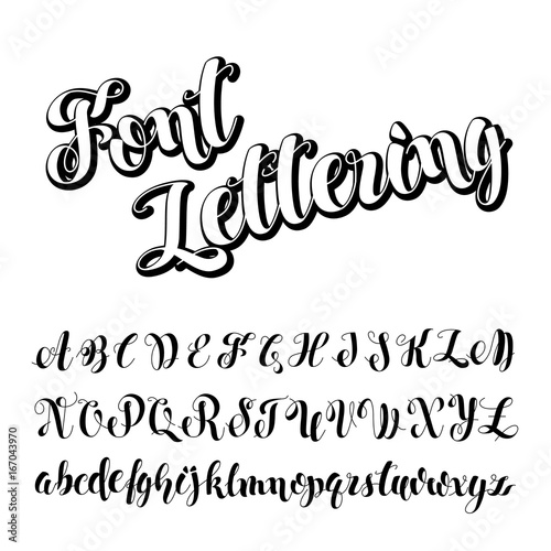 Vector illustration Brush Script. Handwritten Calligraphy Symbols. Black and white lettering. Painted English Alphabet Education. ABC Letters Modern Brushed. Light Background