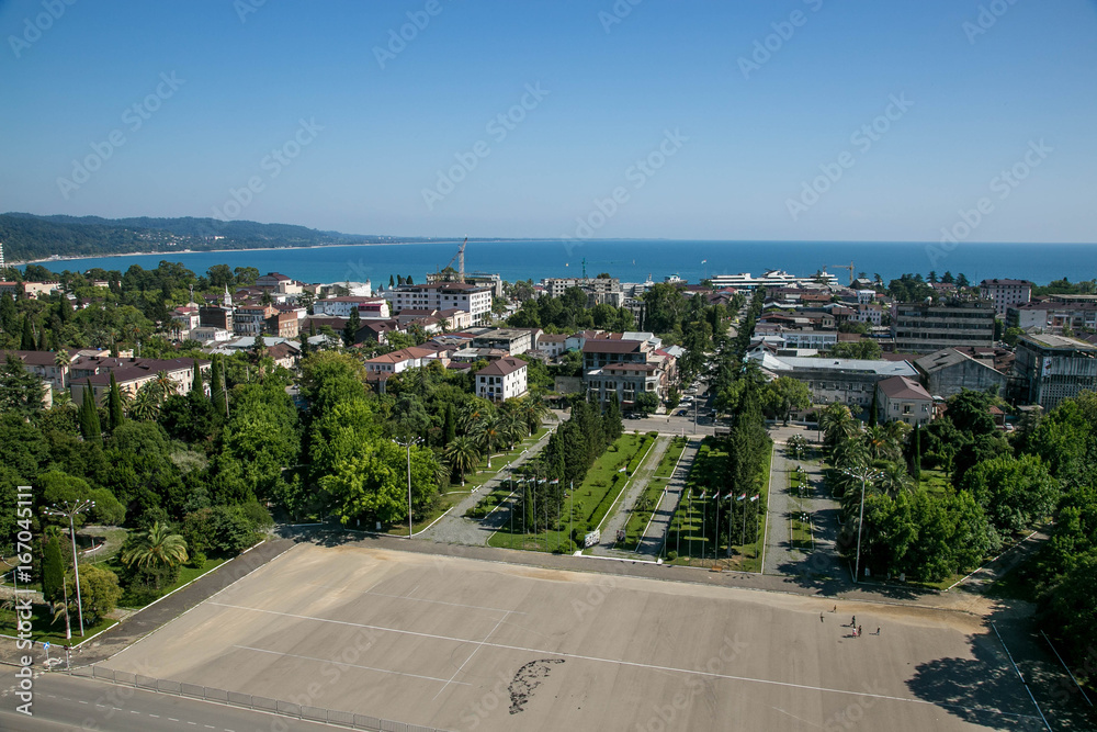 Aerial view of independance square in Sukhum, Abkhazia in summer