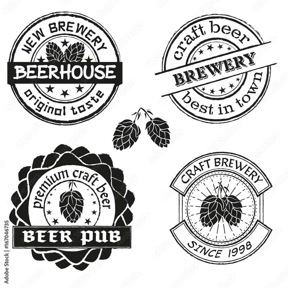 Vintage brewery logo, emblems and badges set. Collection of vintage brewing company labels.