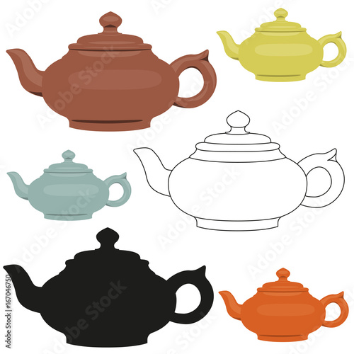 Isolated ceramic teapots set.