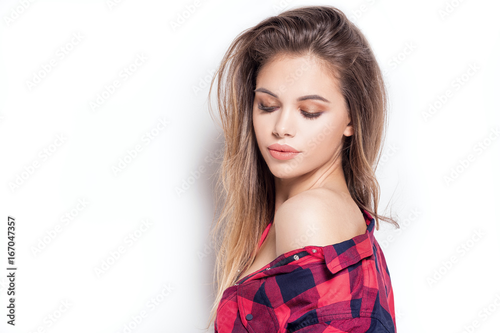 Beauty portrait of attractive girl with glamour makeup. Beauty portrait of attractive girl with glamour makeup.