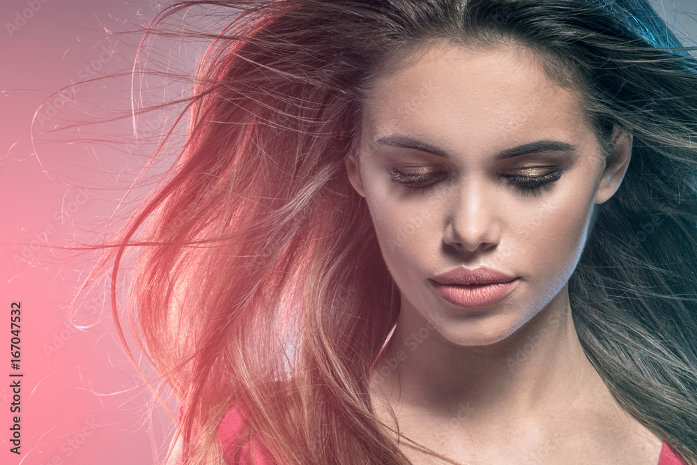 Fototapeta premium Beauty portrait of attractive girl with glamour makeup.