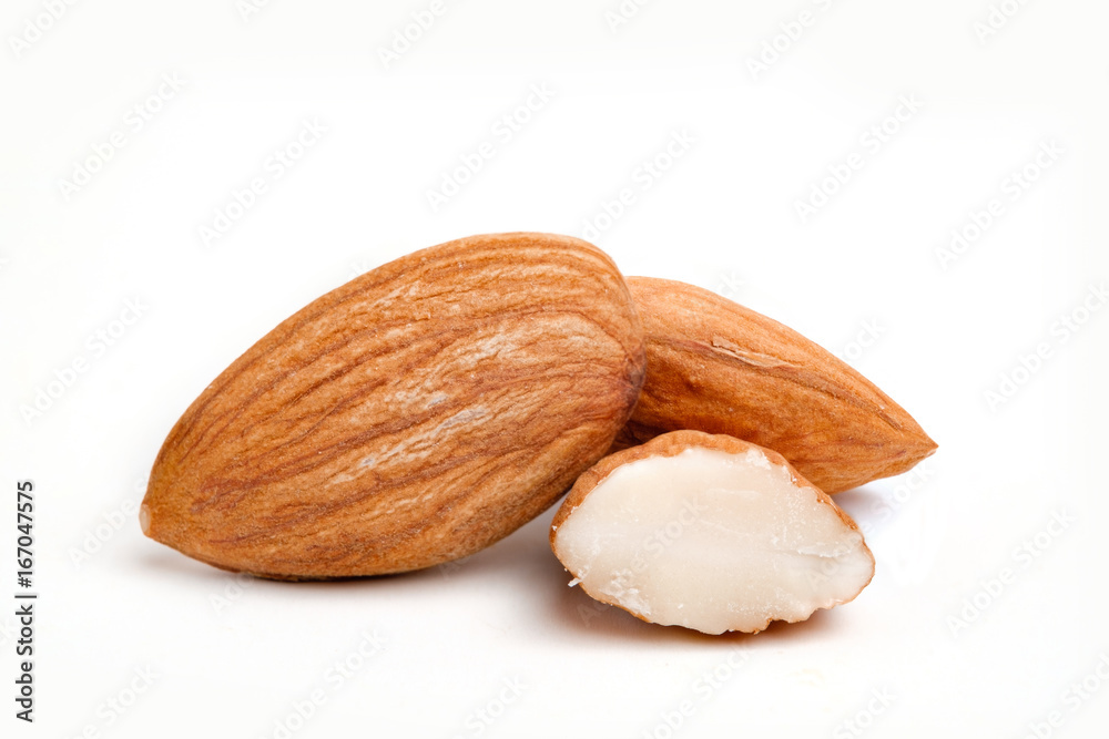 Almond nuts with white isolated color background Almond nuts with white isolated color background