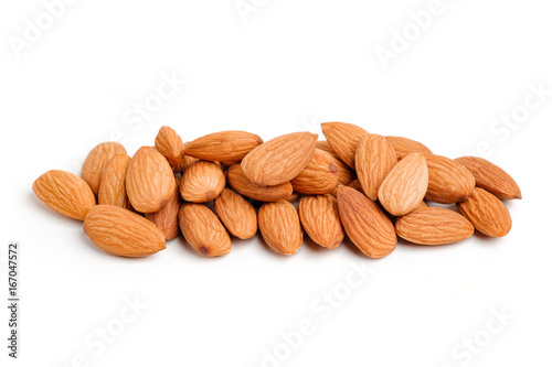 Almond nuts with white isolated color background