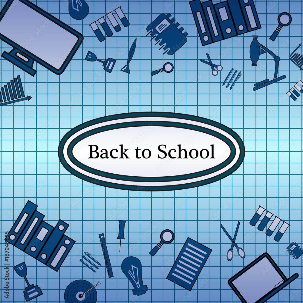blue background. Back to school. School supplies. blue background. Back to school. School supplies.