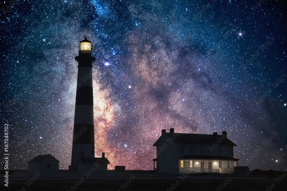 milkyway core over lighthouse, outer banks north carolina