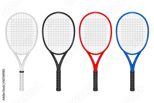 Vector realistic tennis racket set, closeup isolated on white background. Design template in EPS10.