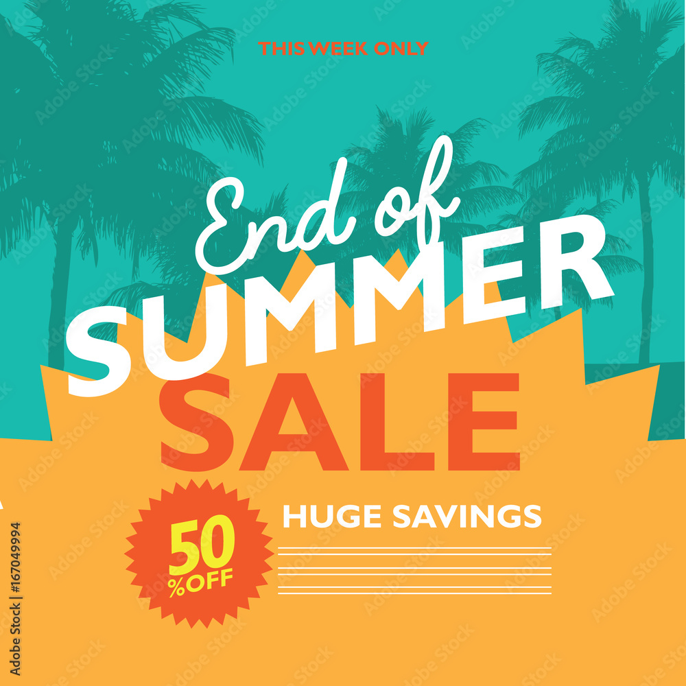 End of Summer Sale poster flyer, marketing or banner background template with fun pool floats. EPS 10 vector.