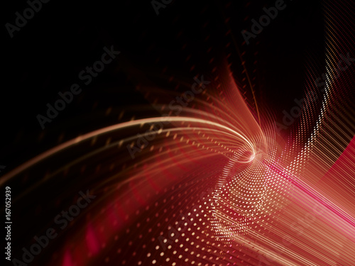 Abstract background element. Fractal graphics series. Curves, blurs and twisted grids composition. Red and black colors.