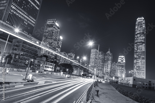 Night traffic and skyline of Hong Kong city © leeyiutung