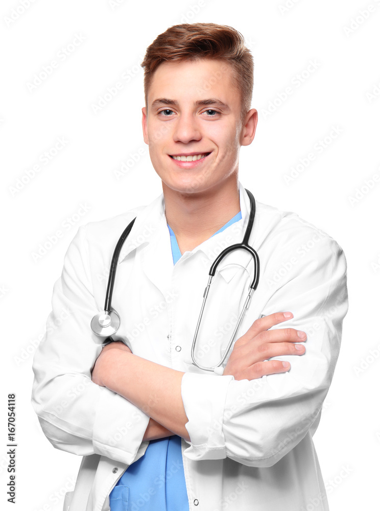 Young smiling doctor on white background Young smiling doctor on white background