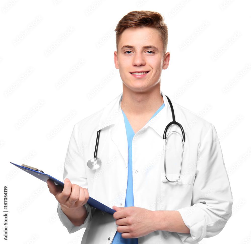 Young smiling doctor on white background Young smiling doctor on white background