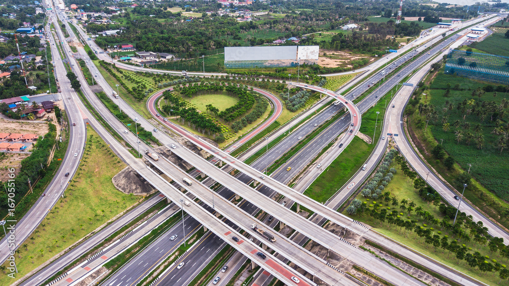 over Road city highway - Bird eye viwe - drone -Top view