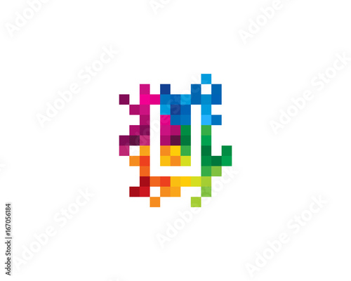 Letter U Pixel Color Mosaic Icon Logo Design Element
