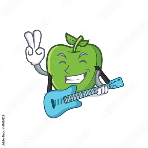 green apple character cartoon with guitar