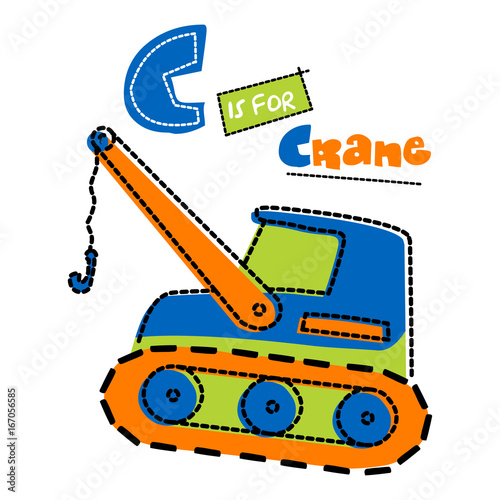 crane - artwork for children wear in custom colors - separate layer.