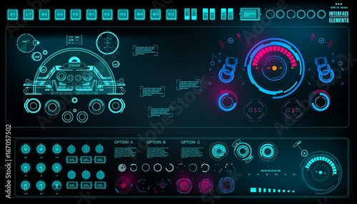 Futuristic virtual graphic touch user interface, HUD