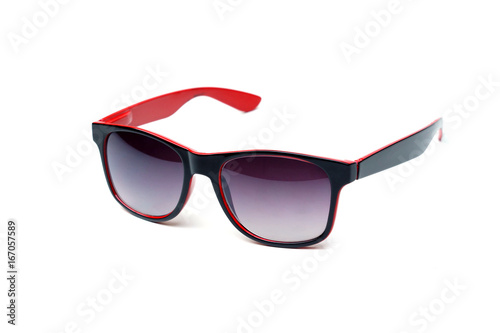 Sunglasses in black and red color isolated