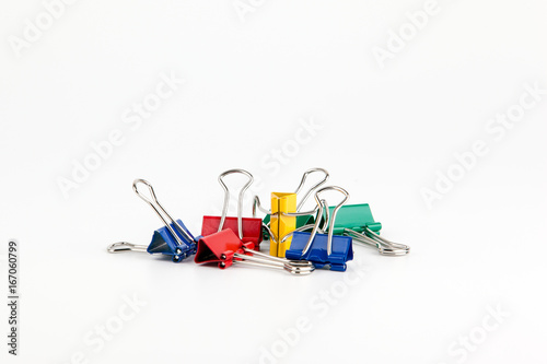 Colorful Paper clip isolated on white background.