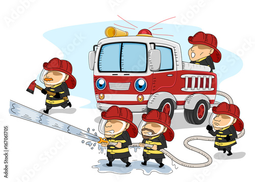 Man Firemen Working Together