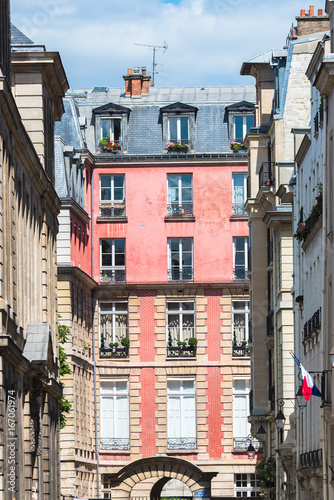     Paris  pink facade  in the Marais  charming district  