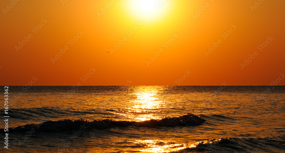 Bright sunset over the ocean