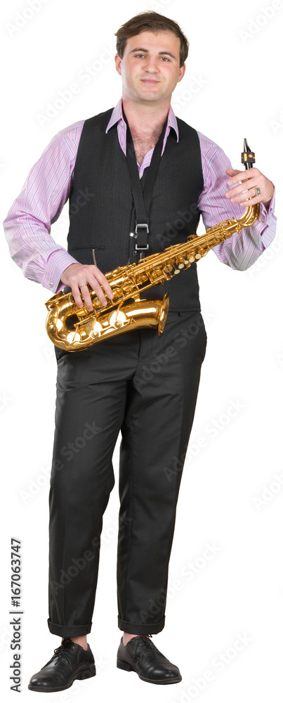 Naklejka premium Man playing on a saxophone