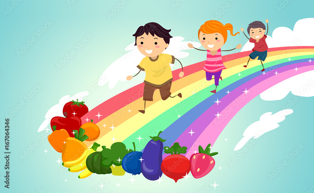 Fruits Veggies Stickman Kids Rainbow Fun