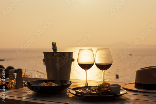 wine dinning on romance sunset