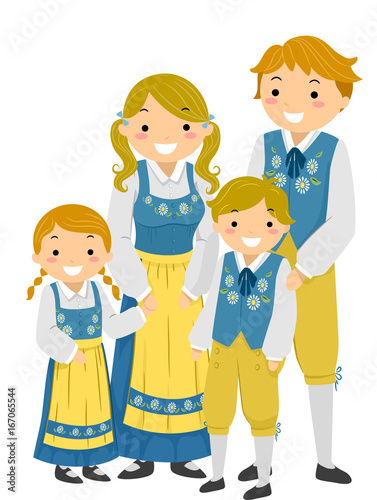 Stickman Family Traditional Swedish Clothes