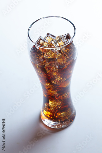 Photography cola with ice cubes