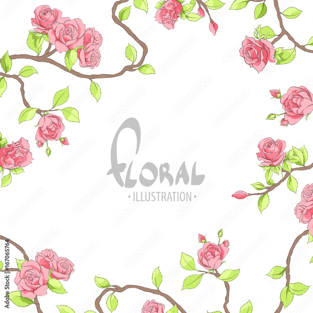 Red delicate roses on a white background