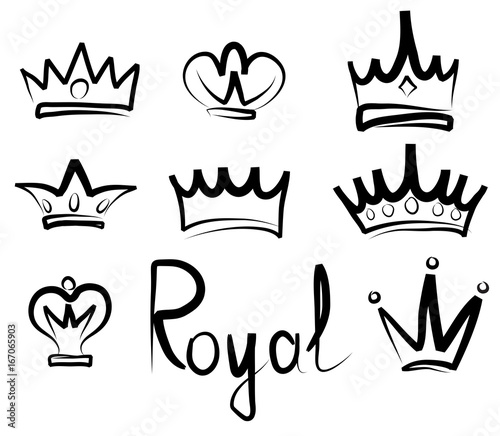 Hand drawn crowns logo and icon collection