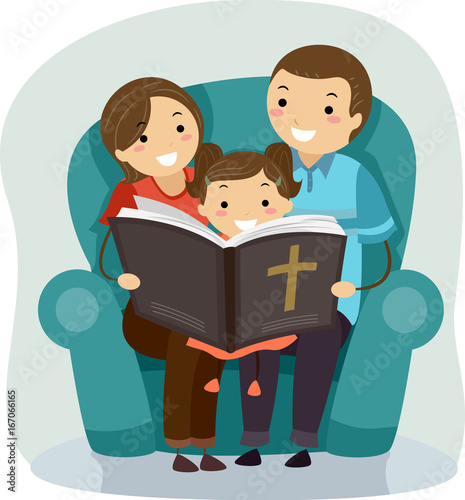 Stickman Family Bible Reading Kid Girl