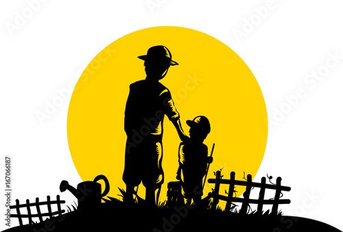 Kid Boy Dad Silhouette Gard...