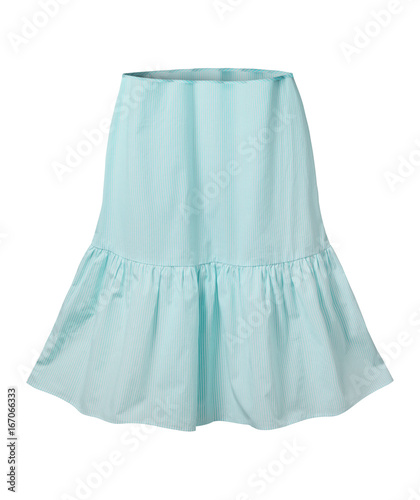 Turquoise and white striped skirt with flounce isolated