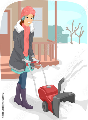 Girl Snow Blower Driveway