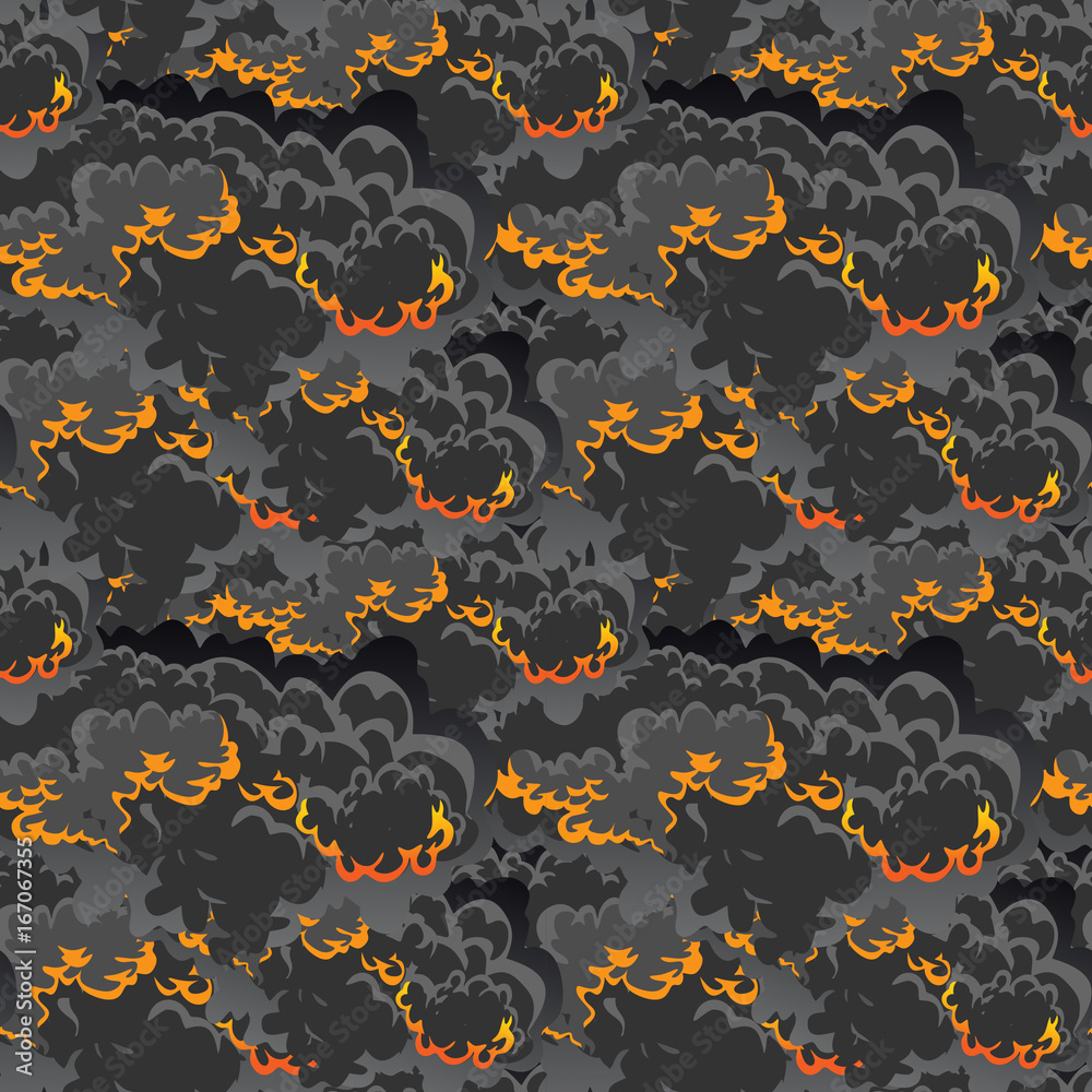 A set of volcanoes of varying degrees of eruption, a sleeping or awakening dangerous vulcan, salute from magma ashes and smoke fly out from volcano, lava flowing down the mountain vector illustration