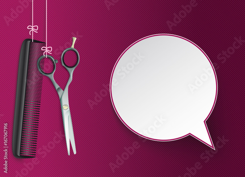 Hanging Scissors Comb Purple Speech Bubble