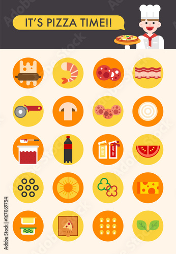 cooking pizza vector flat design illustration set 