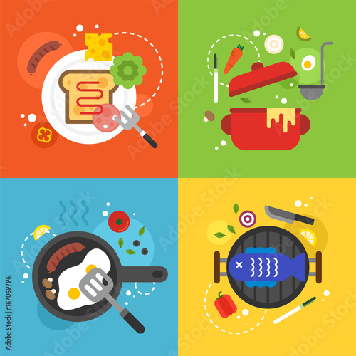 cooking food vector flat design illustration set 