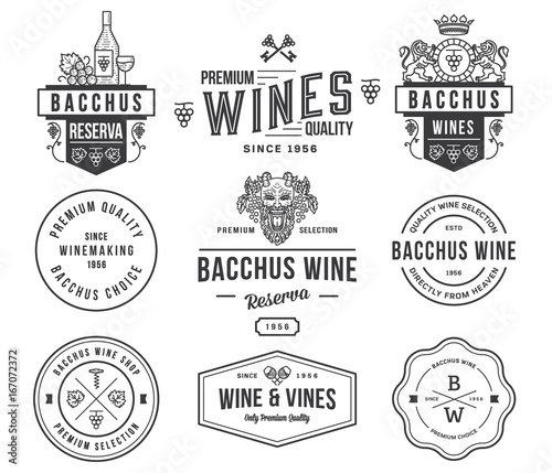 Wine badges and icons black on white set A
