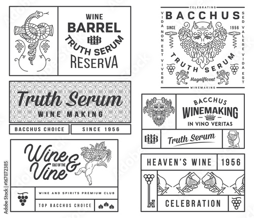 Wine badges and icons black on white set B