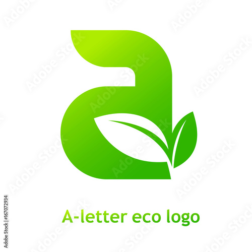 A letter eco logo isolated on white background. Organic bio logo with a leaf of sprout grass for corporate style of company or brand on letter A.